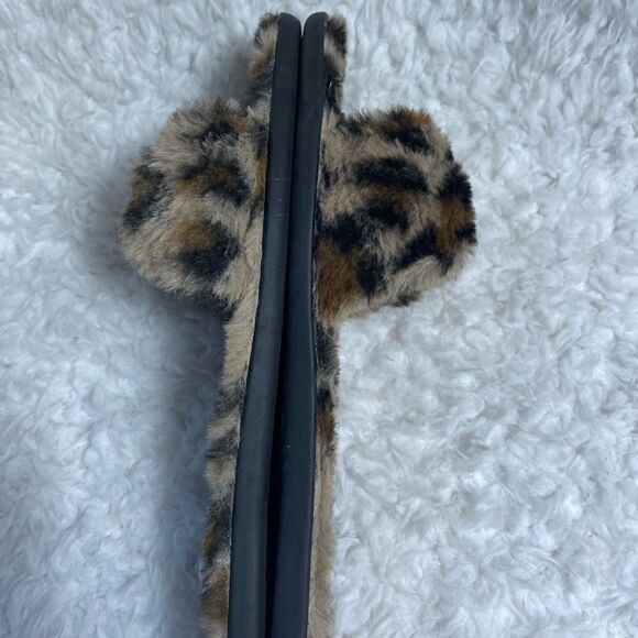 Kate Spade Sandy leopard print faux fur slippers with gold tone accent size 10B - Picture 7 of 10